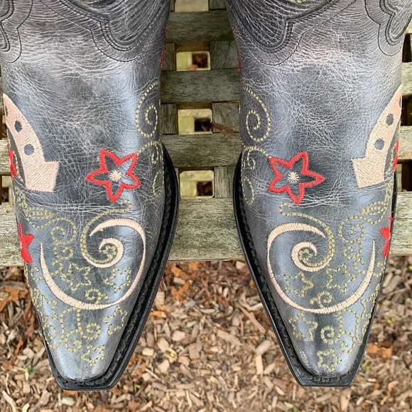 JB Dillon J.B. Dillon Near-NEW Lucky Horseshoe Cowgirl Cowboy Western Boots 7.5 - Picture 5 of 9